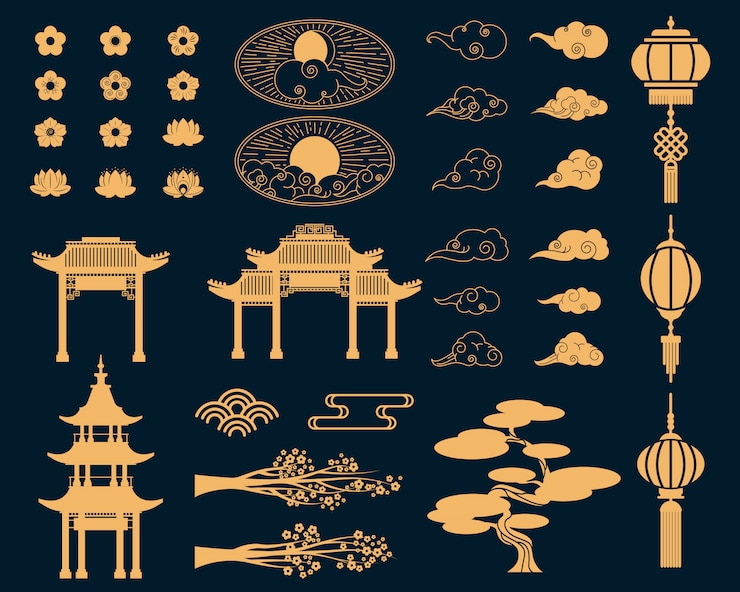 Vector Gratis asian decorative elements set