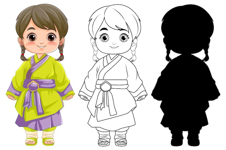 Vector Gratis asian girl in traditional dress vector cartoon illustration