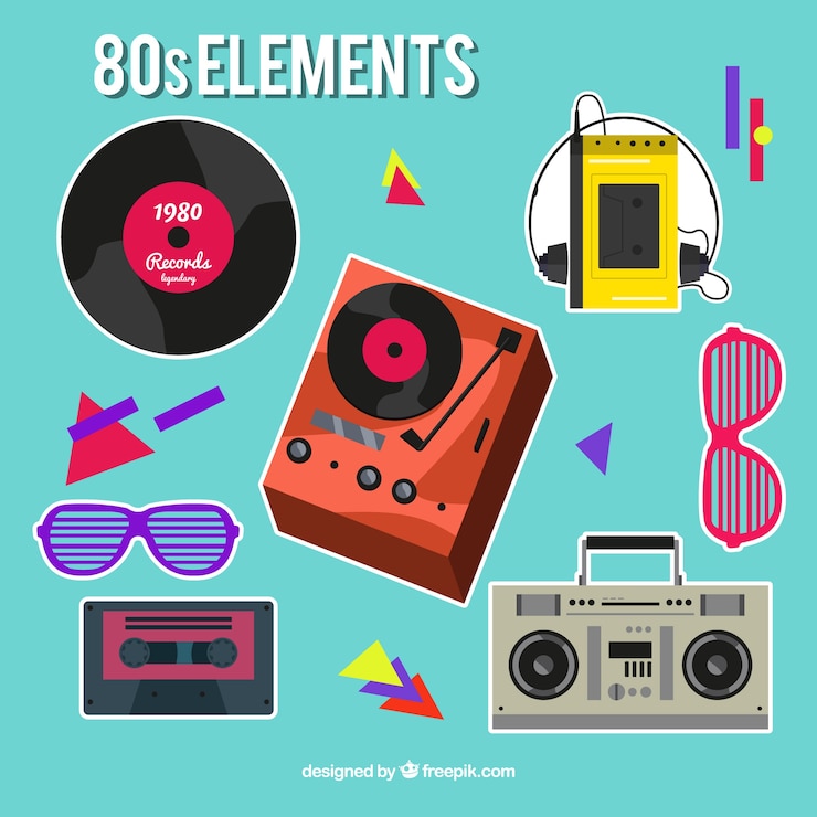 Vector Gratis assortment of eighties objects stickers 
