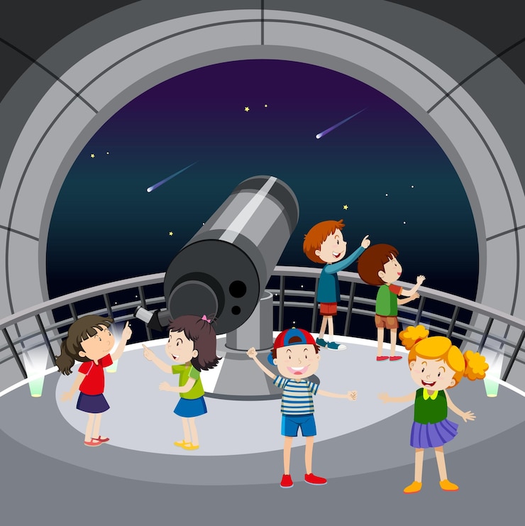 Vector Gratis astronomy theme with many kids looking at stars