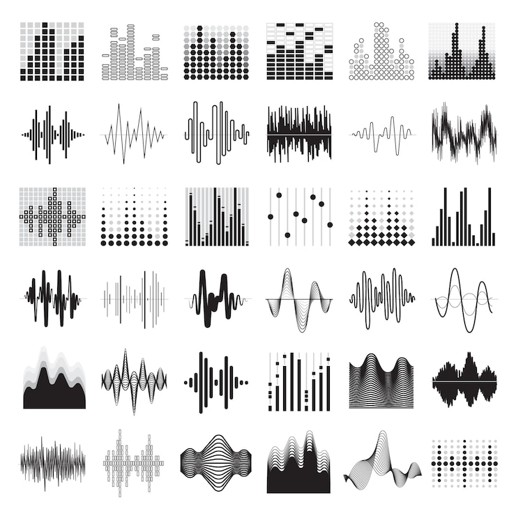 Vector Gratis audio equalizer black white icons set flat isolated vector illustration 
