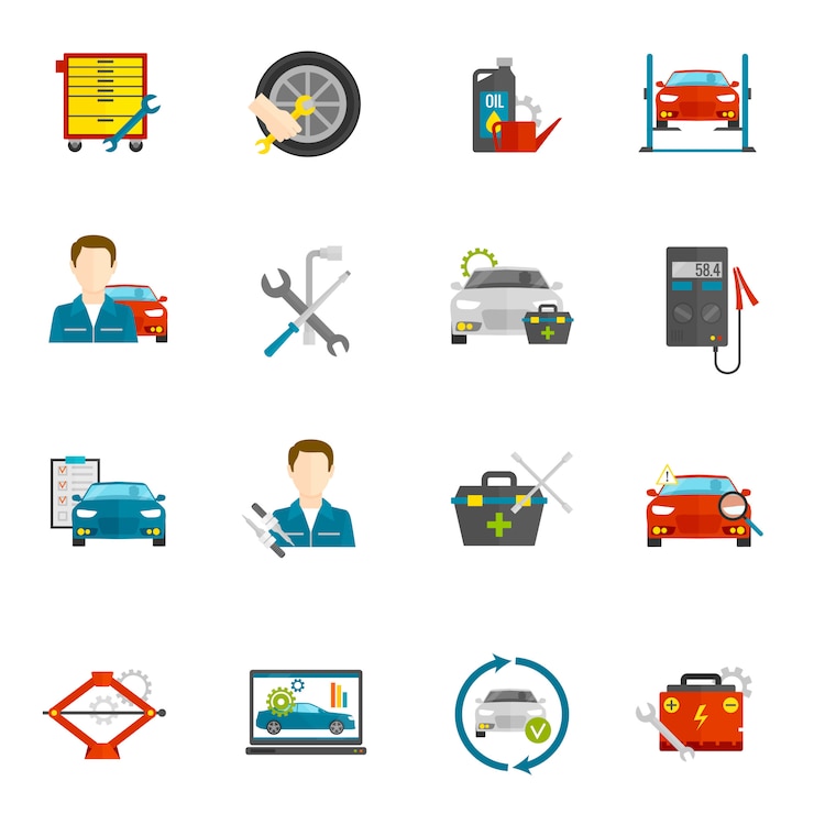 Vector Gratis auto mechanic flat icons set