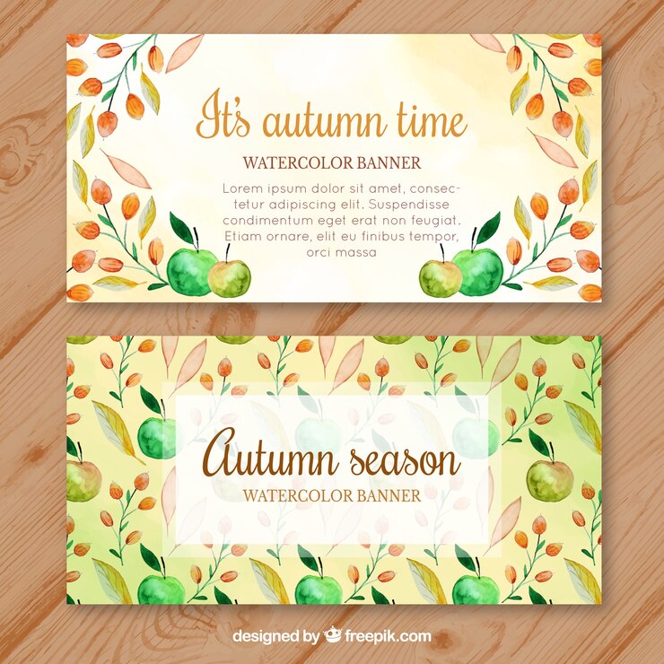 Vector Gratis autumnal banners with watercolor leaves and apples