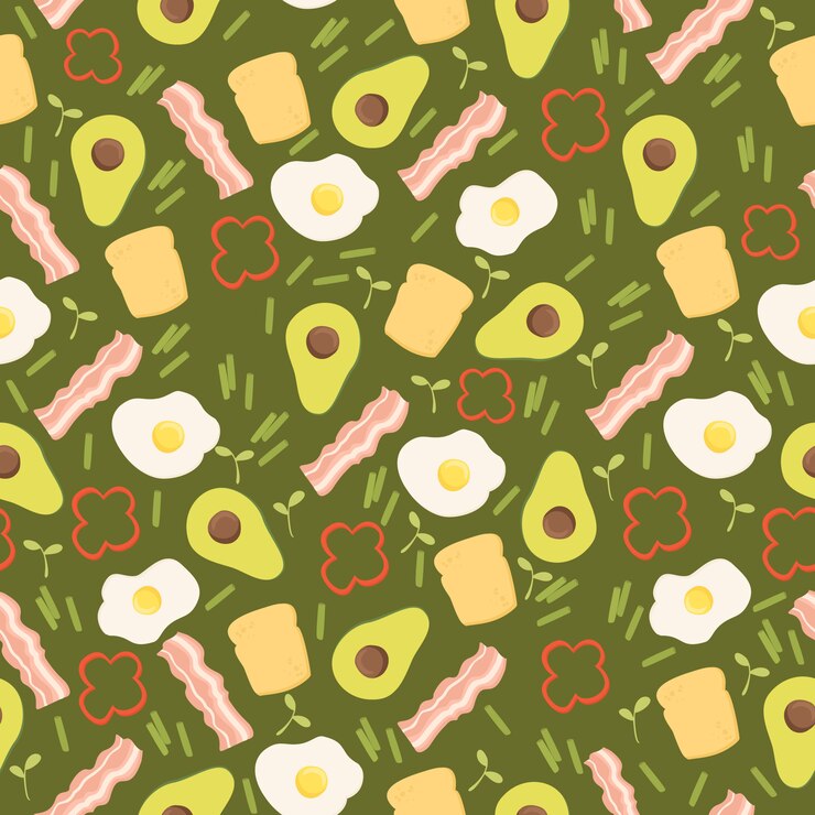 Vector Gratis avocado pattern bacon fried eggs