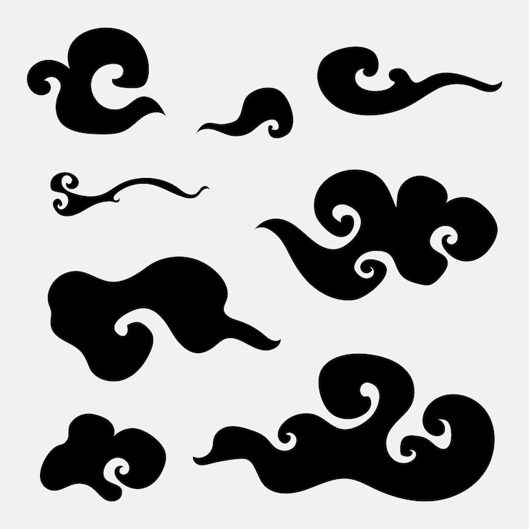 Vector Gratis awan hitam cina, set stiker buku harian kartun