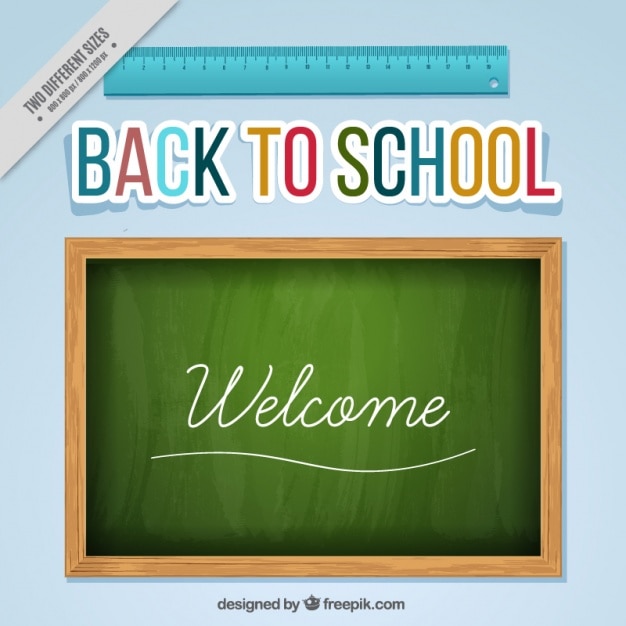 Vector Gratis back to school background with blackboard and a ruler