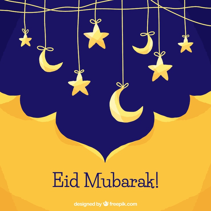 Vector Gratis background of eid mubarak golden with moon and stars