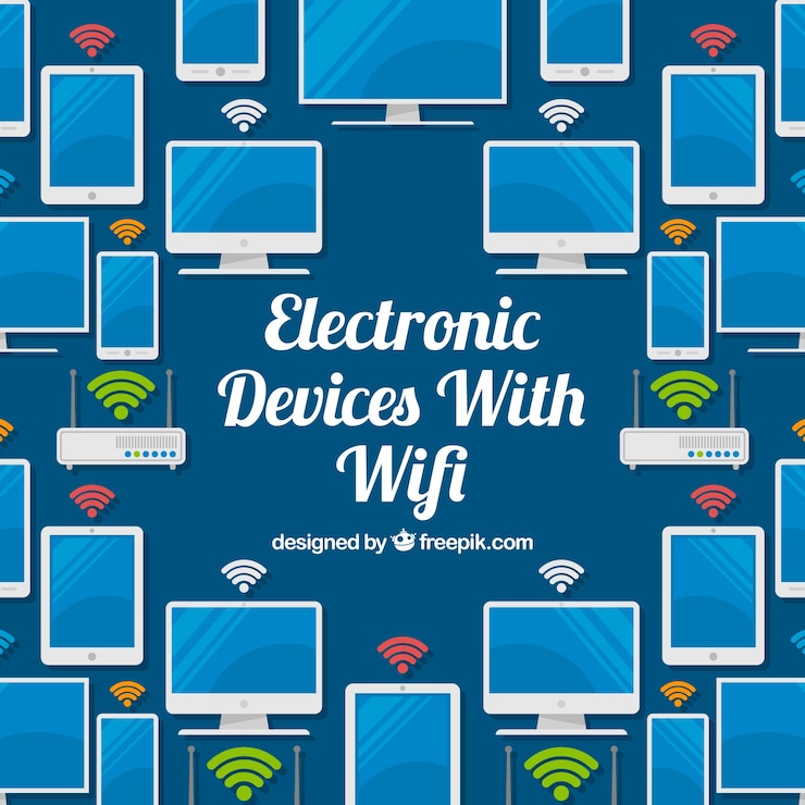 Vector Gratis background of electronic devices with wifi in flat design