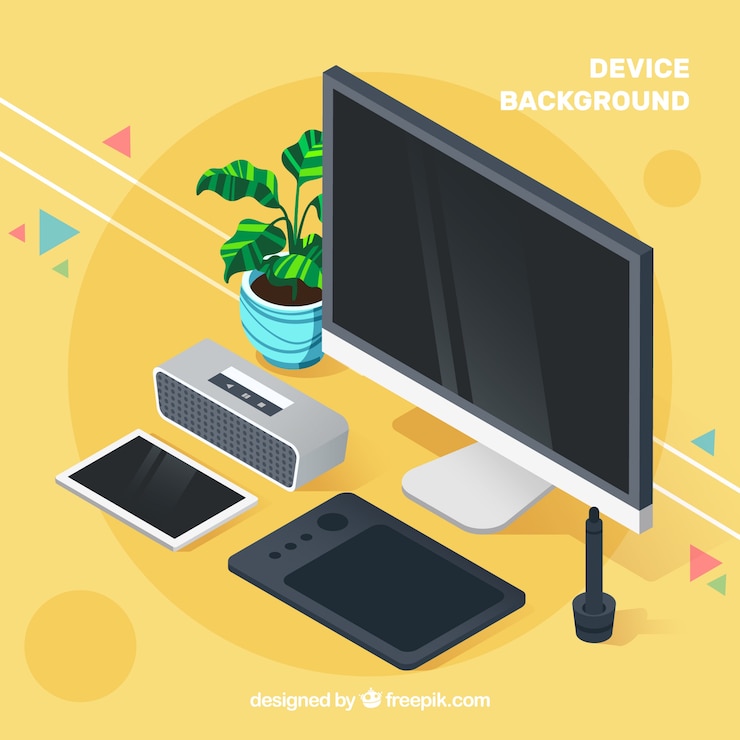 Vector Gratis background of isometric electronic devices