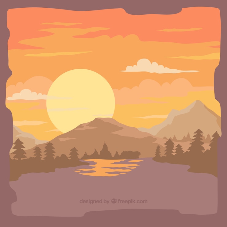 Vector Gratis background of trees and mountains at sunset