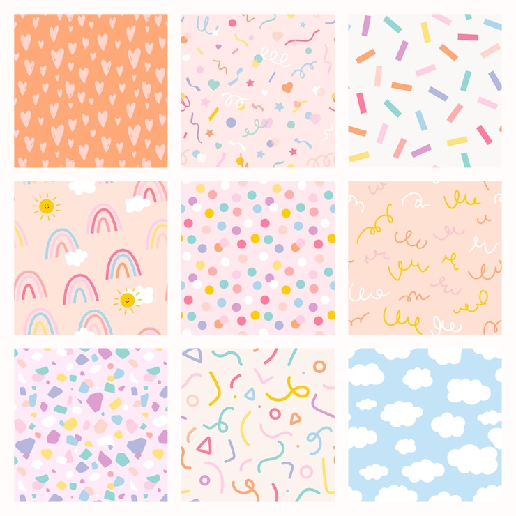Vector Gratis background seamless patterns  with cute pastel doodle