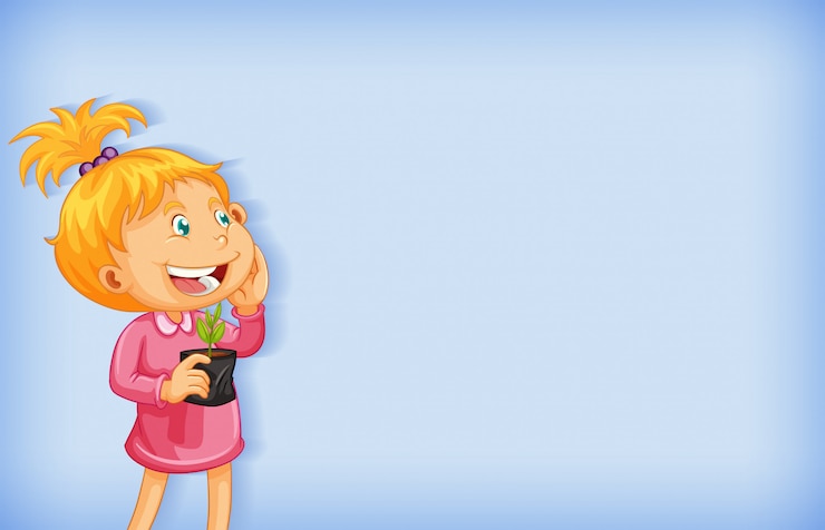 Vector Gratis background template design with happy girl and potted plant