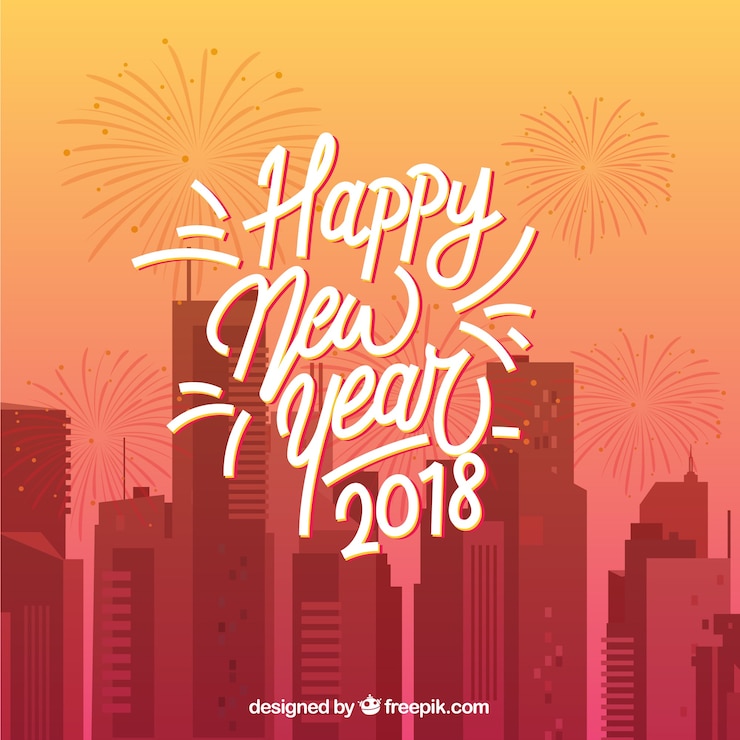 Vector Gratis background with fireworks in a city in pink and orange tones