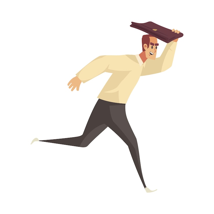 Vector Gratis bad weather rain composition with isolated character of running man covering his head with bag vector illustration