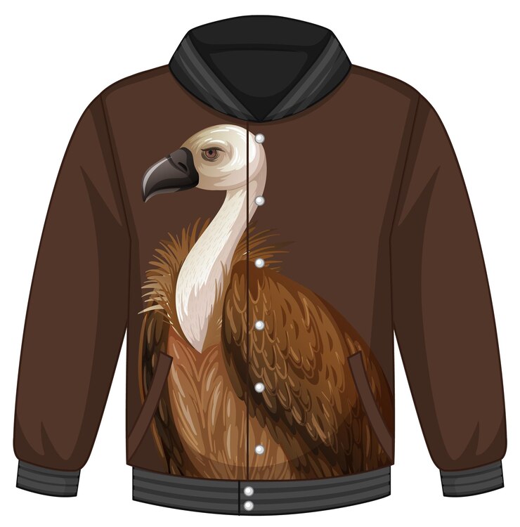 Vector Gratis bagian depan jaket bomber dengan pola burung bangkai