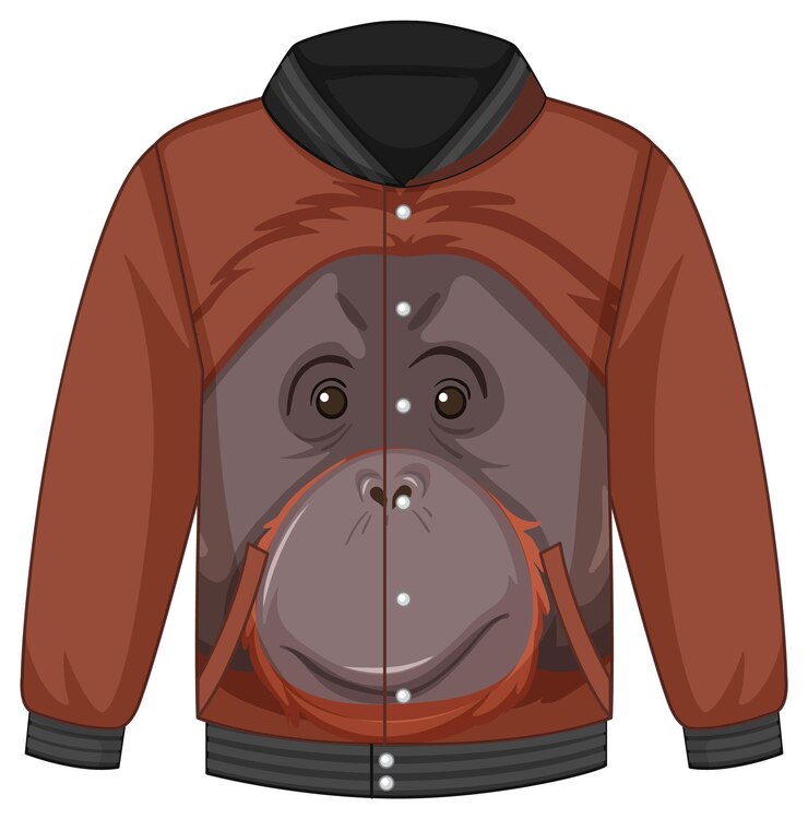 Vector Gratis bagian depan jaket bomber dengan pola orangutan