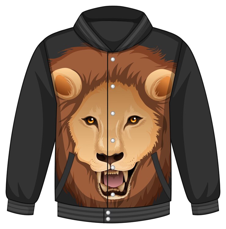 Vector Gratis bagian depan jaket bomber dengan pola singa