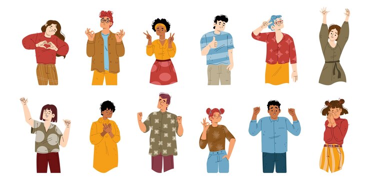Vector Gratis bahasa tubuh isyarat positif orang bahagia