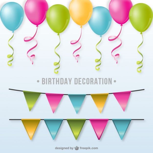 Vector Gratis balon dan karangan bunga berwarna-warni