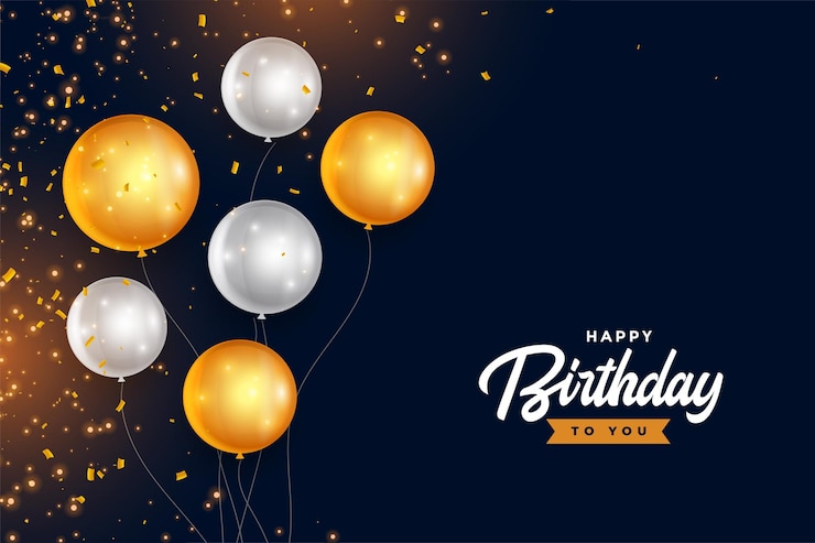 Vector Gratis balon emas dan perak selamat ulang tahun dengan confetti