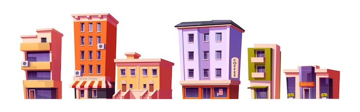 Vector Gratis bangunan kota, rumah-rumah modern, set arsitektur
