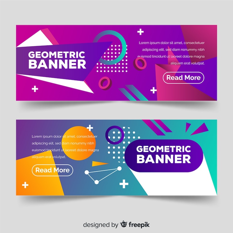 Vector Gratis banner abstrak penuh warna dengan bentuk geometris