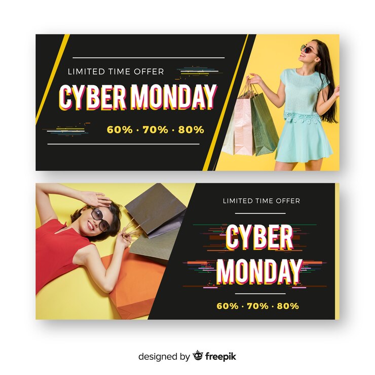 Vector Gratis banner cyber monday desain datar dengan foto