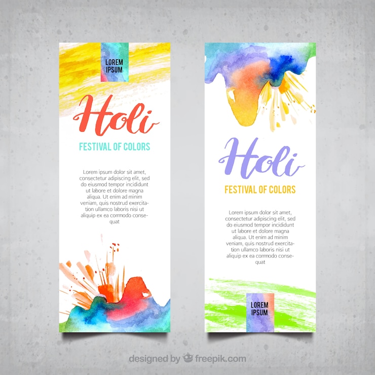 Vector Gratis banner festival holi yang luar biasa dengan noda cat air
