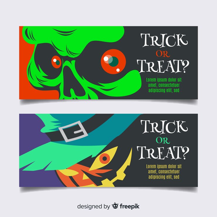 Vector Gratis banner halloween menakjubkan dengan desain datar