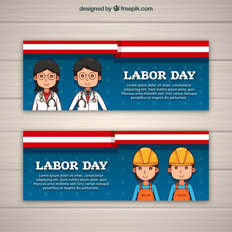 Vector Gratis banner hari buruh dengan pekerja