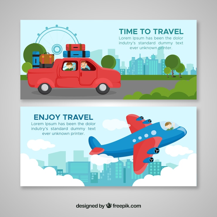 Vector Gratis banner perjalanan penuh warna dengan desain datar