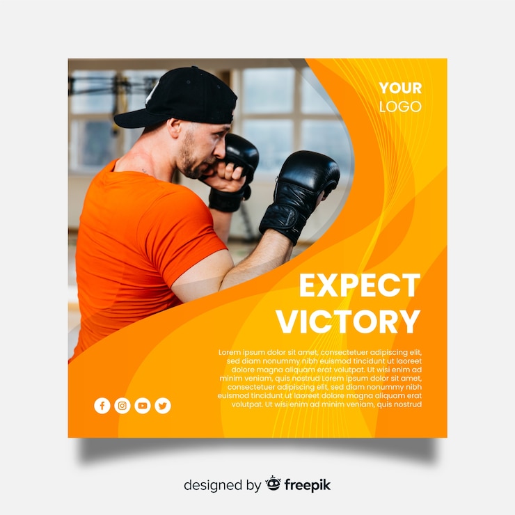 Vector Gratis banner persegi olahraga dengan foto