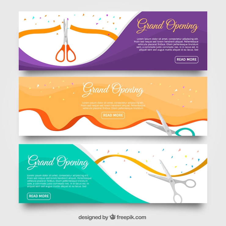 Vector Gratis banner pesta peresmian dengan desain datar