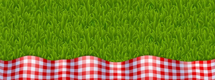 Vector Gratis banner with gingham tablecloth top view design