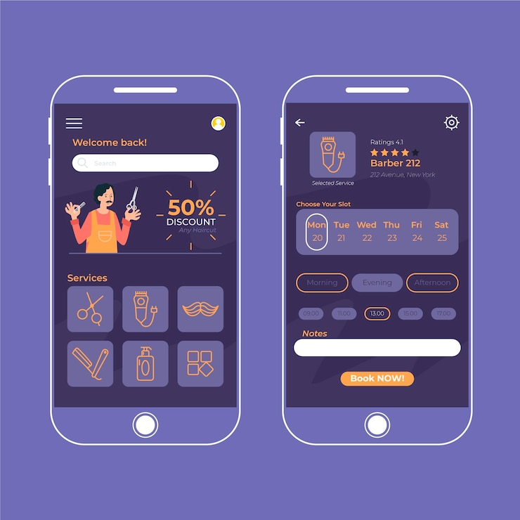 Vector Gratis barber shop booking app interface