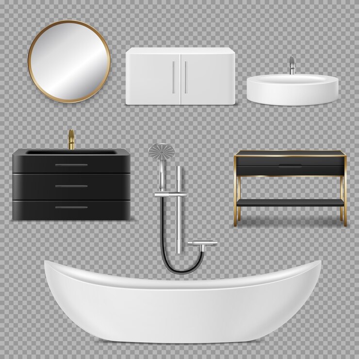 Vector Gratis bath, shower, mirror and sink icons for bathroom