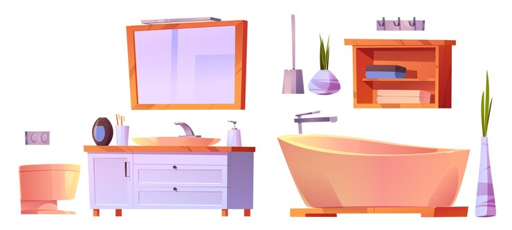 Vector Gratis bathroom interior set with bath sink toilet bowl