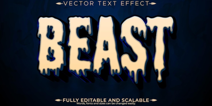 Vector Gratis beast text effect editable horror and scary text style