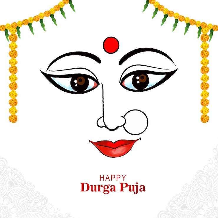 Vector Gratis beautiful durga face in happy durga puja subh navratri card background