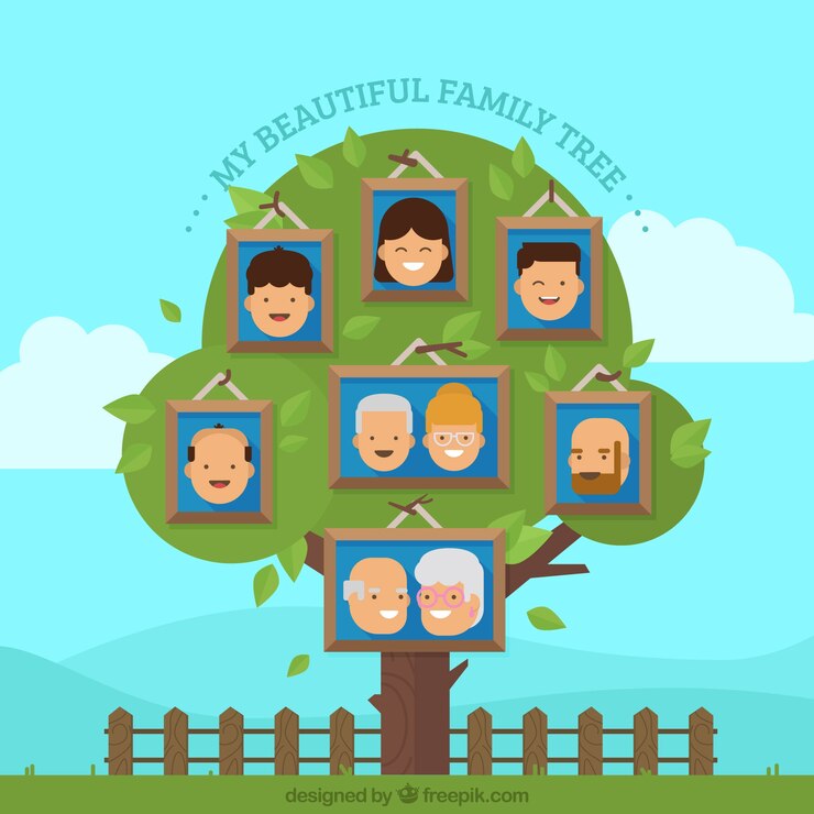 Vector Gratis beautiful family tree with happy members
