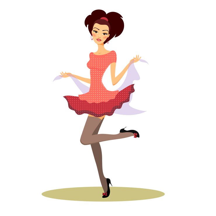 Vector Gratis beautiful girl dancing in retro party clothes wearing a full skirted