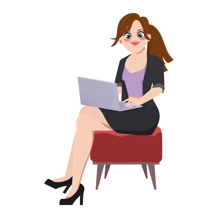 Vector Gratis beautiful portrait woman working with a laptop character