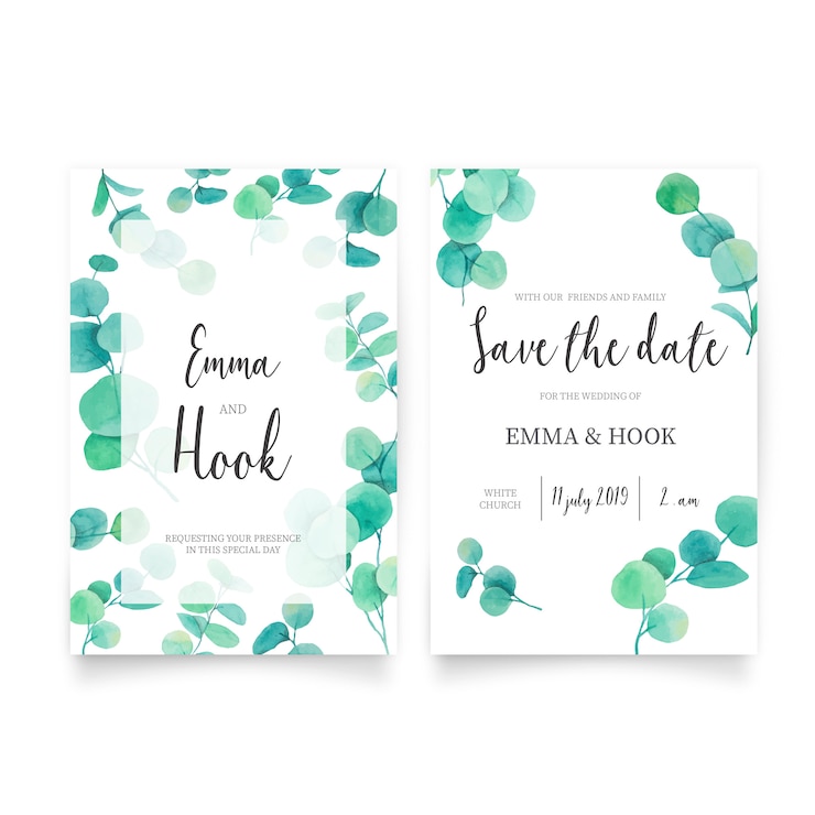 Vector Gratis beautiful wedding invitation with eucalyptus leaves