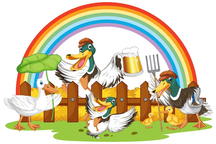 Vector Gratis bebek-bebek bahagia di peternakan
