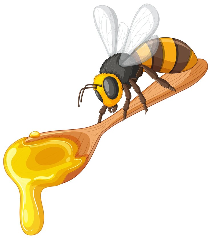 Vector Gratis bee on honey dripping spoon