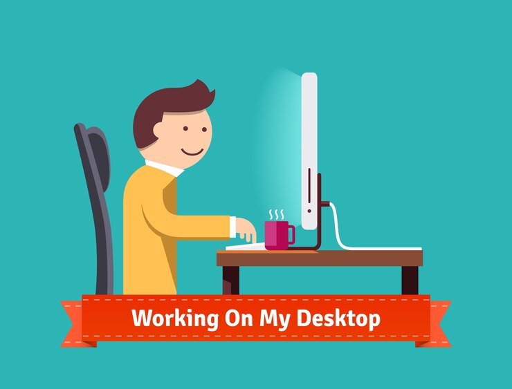 Vector Gratis bekerja pada ilustrasi datar konsep desktop saya