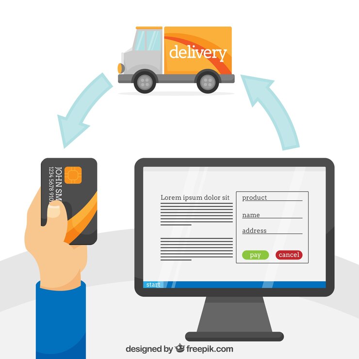 Vector Gratis beli online, kartu, komputer, dan transportasi