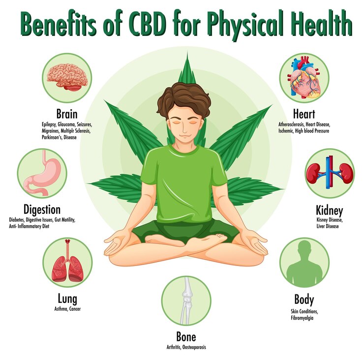 Vector Gratis benefits of cbd for physical health diagram