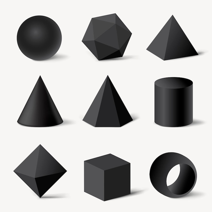Vector Gratis bentuk geometris render 3d, set vektor minimalis elemen hitam