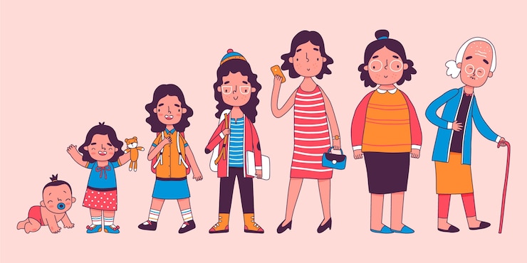 Vector Gratis berbagai tahapan siklus hidup seorang wanita